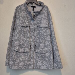 Lane Bryant Elegant Gray Floral Utility Jacket